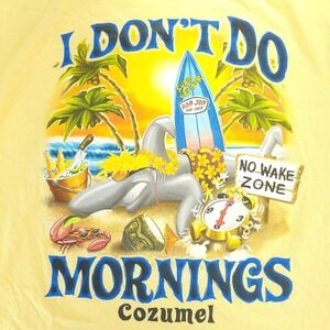Ron Jon Surf Shop Shirt Mens XL Yellow I Don't Do Mornings Cozumel Shark Graphic